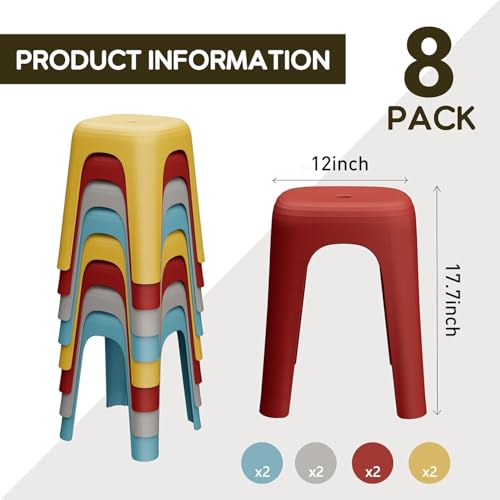 Image of 8 Pack Stackable Classroom Stools 18 Inch Nesting Plastic Stools Portable Backless Chairs for Classroom, Students, Adults, Living Room, Dining Room, Office Home