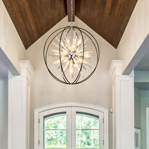 Image of Vezzio Modern Black Sputnik Globe Crystal Chandeliers for Foyer Entryway