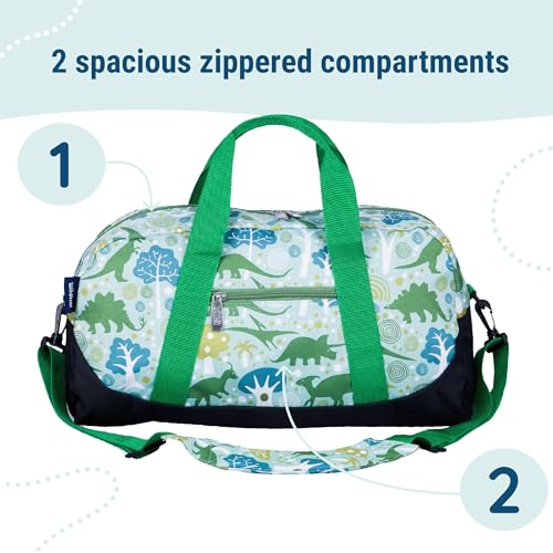 Image of Wildkin Kids Overnighter Duffel Bag - Carry-On Travel Bag for School & Sleepovers, Lightweight, Durable, Boys & Girls Ages 4-15 - Dinomite Dinosaurs