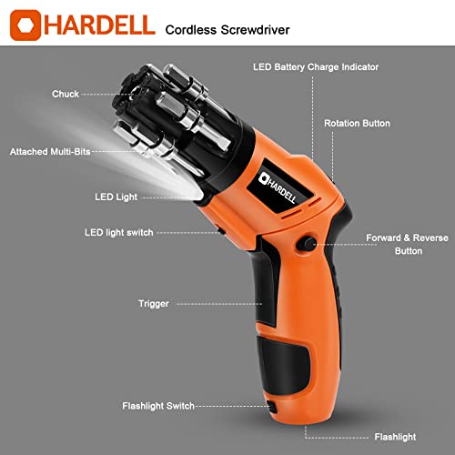 Cordless Screwdriver, Hardell 3.6V Electric Screwdriver Set With Built-In Flashlight, 3.5N.m, 1.5Ah Power Screwdriver For Assembly Furniture, Rechargeable Screw Gun With 6 Bits, Adjustable Handle #TOP1