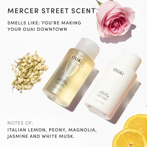 Image of OUAI Fine Shampoo and Conditioner Set - Sulfate Free Shampoo and Conditioner for Women & Men - Made with Keratin, Marshmallow Root, Shea Butter & Avocado Oil - Free of Parabens & Phthalates (10 Fl Oz)