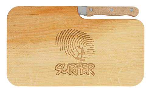 LASERHELD Bread Board Snack Board Wooden Alder Knife Surfer Gift Men Women Chopping Board Wooden Gift Idea for Him & Her