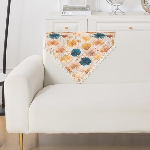 Image of HOKIPO Boho Wildflower Quilted Sofa Backrest Cover Mat| 'Tassel Twigs' Series (IN-988-T11)