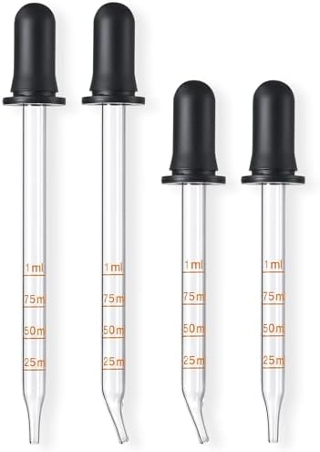 4 Pack, 1 mL Glass Eye Dropper with Measurement - Long & Short, Bent & Straight Tip Calibrated Glass Medicine Droppers, Accurate Dose Pipette Dropper for Essential Oils, Feeding, Ear, Lab, Health Care — view 7