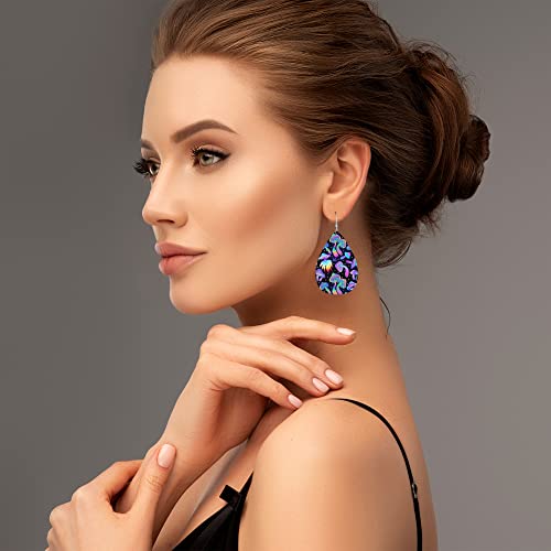 Zthll Faux Leather Teardrop Earrings For Women,Magic Mushrooms Pattern Western Earrings For Girls Gift Drop Lightweight Dangle Earrings #TOP6