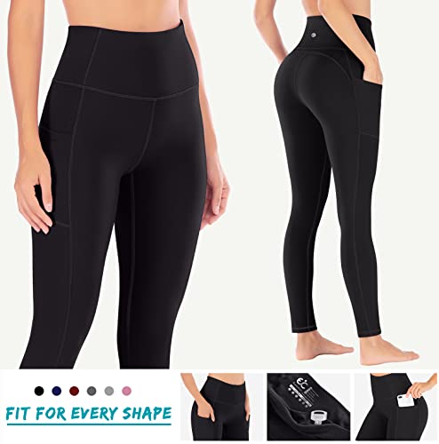 Ewedoos Women's Yoga Pants With Pockets - Leggings With Pockets, High Waist Tummy Control Non See-Through Workout Pants (Black, Large) #TOP2