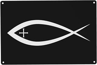 SwpWab Ichthus with Cross Christian Fish Symbol Clearly Visible Metal Information Signage 12x8in