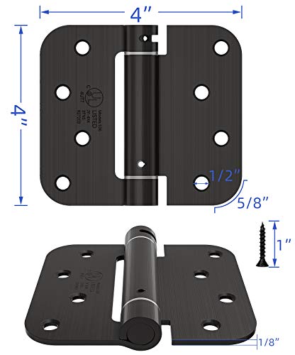 Hosom Self Closing Door Hinge, Spring Hinge, 4 Inch, Adjustable Tension For Garage, Front Door, Back Door, Ul Listed, For Left And Right Hand Door, 5/8'' Radius Corners, Oil Rubbed Bronze, 2 Pack #TOP2