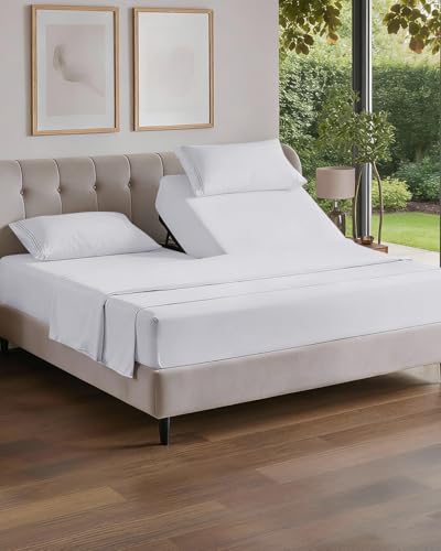 Flex Top Split Head King 4 Piece Sheet Set - Comfy Breathable & Cooling Bed Sheets Set - Hotel Luxury Bedding for Women, Men, Kids, Teens, Boys & Girls - Deep Pockets, Ultra-Soft - Oeko-Tex - White