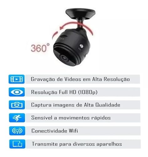 Kit 3 Mini câmera espiã WiFi HD 1080P sem fio, câmera de vídeo escondida, câmera de babá com visão n