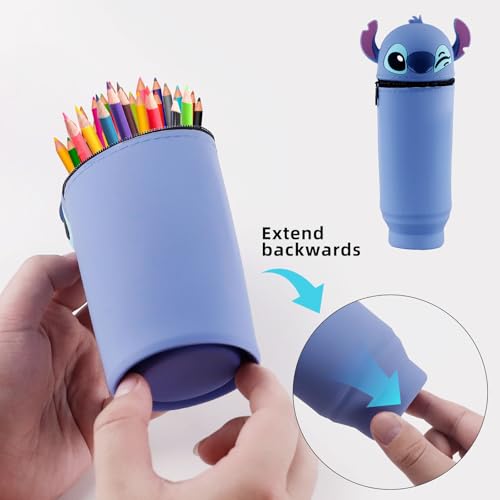 Dowdiles Federmäppchen aus Weichem Silikon Cartoon Stand Up Federmäppchen,Tier Stifthalter,Niedliche Schulbedarf,Stifte Mäppchen,Stifthalter Bleistifttasche Blau