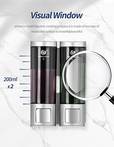 Shower Soap Dispensers Shampoo And Conditioner Dispenser Wall-Mounted Hand Soap Dispenser Pump 2X200Ml Chamber Lotion Shower Gel Container Bottle For Toilet Bathroom Hotel Kitchen Satin Silver #TOP2