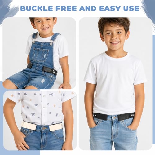 Image of GUSTAVE 2pcs Belt for Kids, Stretchy Kids Belt for Boys Girls, Fashion Adjustable Waist Belts, Elastic Silver Buckle Child Toddler Belts