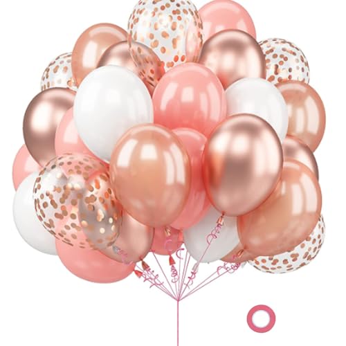 Dusty Pink Boho Blush Balloon Set Pack of 50 Pcs 12 Inches Metallic Rose Gold & Retro Pink Nude Cream White & Confetti Balloons for Birthday Wedding Graduation Bridal