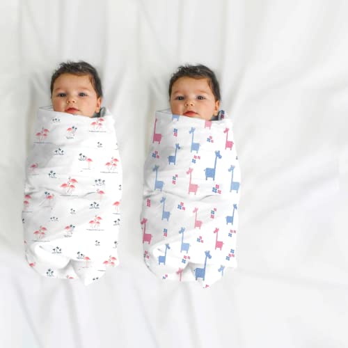 Image of TinyLane - Curated for you! 100% Organic Bamboo Muslin Swaddle New Born Baby, 0-6+ Months, 90x90 cm, Multi Color, Skin Friendly (Giraffe + Flamingo, Pack of 2)