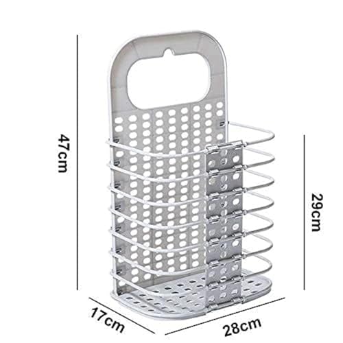 Image of Wall Mounted Bathroom Hanging Mesh Laundry Basket Toiletry Organization Washing Bin Home Portable Magic Sticker Plastic Laundry Hamper Bag for Bathroom Dirty Clothes