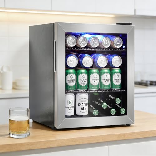 Image of Mini Fridge Cooler - Small Beverage Refrigerator Stainless Steel Glass Door for Soda Beer Wine-Countertop Drink Cooler for Home, Dorm, Office or Bar, Electronic Temperature Control,1.4cu.ft.
