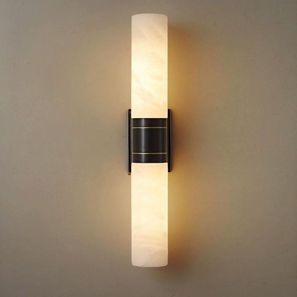 KXKLGWHN E26 Screw Natural Alabaster Wall Sconce, Nordic Industrial Style Top and Bottom Illuminated Wall Lamp, 20.4in Marble Wall Light, Living Room Bedside Corridor Decorative Lighting Fixtures
