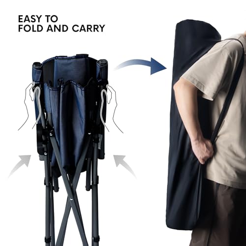 Byliable Camping Folding Chair, Heavy Duty Steel Frame Support 400 LBS with Side Pocket and Cup Holder, Portable for Camping, Fishing, Picnic, Blue