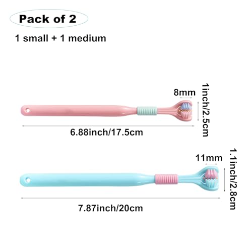 Image of Three Sided Dog Toothbrush Kit, 2 Size Toothbrush for Adult Puppy with Small Soft Head, Pet Teeth Deep Clean Dense Brush, Small Dog Tooth Cleaning