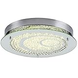 Horisun Dimmable LED Flush Mount Ceiling Light, 100W Incandescent Bulbs Equivalent, 10inch Glass Shade Crystal Bedroom Light, 1320LM 4000K Daylight White for Hallway, Kitchen, Bathroom