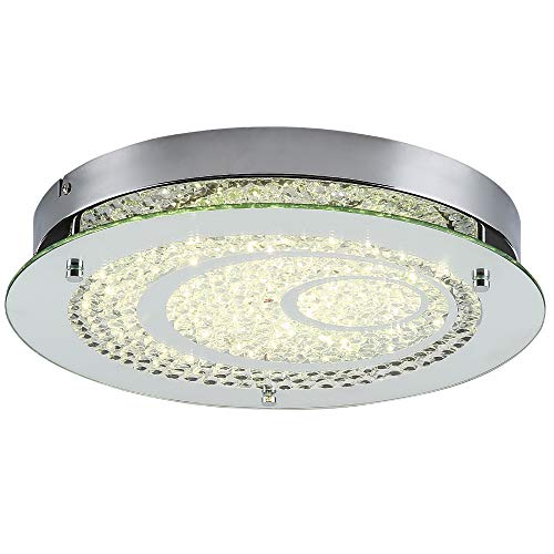 Horisun Dimmable LED Flush Mount Ceiling Light, 100W Incandescent Bulbs Equivalent, 10inch Glass Shade Crystal Bedroom Light, 1320LM 4000K Daylight White for Hallway, Kitchen, Bathroom