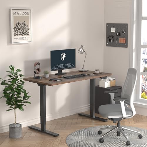 Image of FLEXISPOT E6 3-Stage Dual Motor Electric Standing Desk 55 x 28 Sit Stand Up Desk, Holds 220 lbs, Adjustable Height w /Memory Presets, One-Piece Brown Wood Grain Desktop & Black Frame, Ships in 2 Boxes