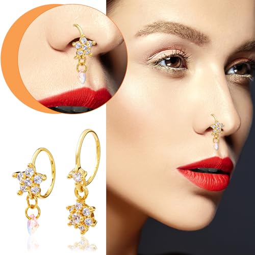 8 Pcs Dangle Nose Rings Hoop for Women,Gold Hoop Nose Rings4