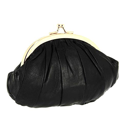 KARL LOVEN Porte-Monnaie Femme Retro à fermoire CLIC CLAC en Cuir d'agneau 3 Compartiments pour Pièces - Billets - Carte Bleue + Porte-Carte de crédit RFID