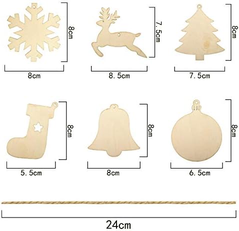 WXJ13 30 PCS 6 Styles Wooden Christmas Hanging Ornaments, for DIY Wood Crafts Christmas Decoration, Christmas Tree Ornaments