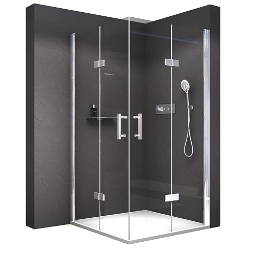 BERNSTEIN - Paroi de douche verre Cabine de douche intégrale Parre douche angle avec 2 portes pliantes - Toutes tailles dispo - Etanche, Profilé aluminium, Nano-revêtement, Poignée acier inox - DX213