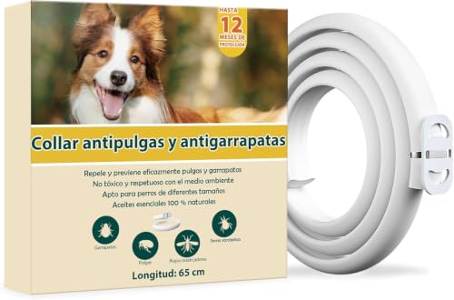 Collar Antiparasitario Perros 65cm, Seguro y Eficaz Collares Antiparasitos Perros, 12 Meses de Eficacia Collar Antipulgas Perro de 65 cm para Perro Pequeños, Medianos y Grandes