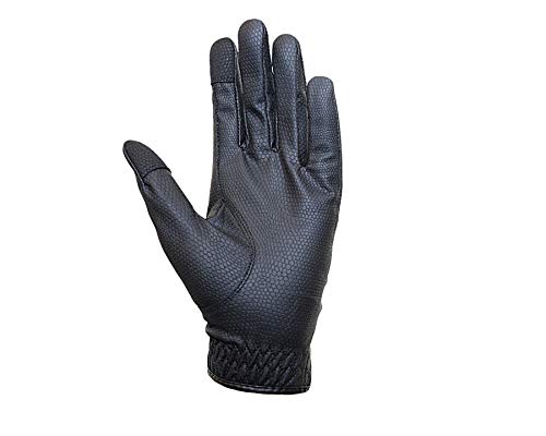Isabella Ladies Synthetic Leather Equestrian Horse Riding Gloves, Black, Brown, Navy, White sz 5-9 (Black, X-Small)