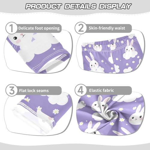 Cartoon Rabbit Cloud Flower Purple Girls Leggings Ultra Soft Compression Yoga Gym Pants for Kids 4-10T3