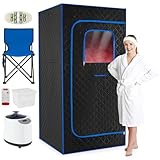 COSTWAY Cabina Sauna a Vapore, Sauna da Casa con Vaporizzatore 3L/1200W a Riscaldamento Rapido, 15 Livelli di Temperatura, Timer 99 Minuti, Sedia Pieghevole e Tappetino, Spa Personale per Casa (Blu)