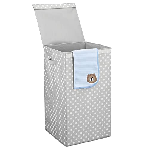 Mdesign Large Laundry Hamper Basket With Hinged Lid - Portable And Foldable For Compact Storage - Single Hamper Design For Nursery, Girl's Room, Kid's Playroom - Fun Polka Dot Print - Gray/White Dots #TOP21
