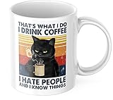 JMM Industries Cat Coffee Mug That's What I Do I Drink Coffee, I Hate People, and I know Things Funny Cute Motivation Inspiration 11-ounce White Ceramic Novelty Tea Cup CMP00240