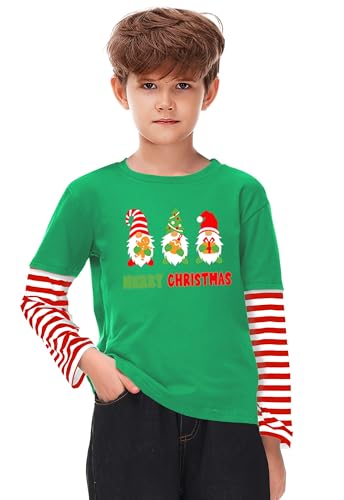 Image of Remimi Unisex Kids Christmas Long Sleeve Shirt Xmas Print Stripe Shirts 2-12 Years