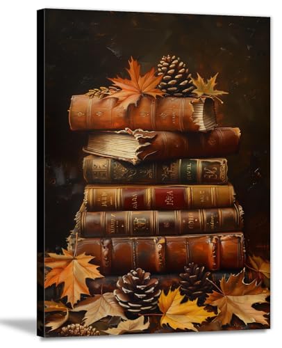 OAAPITI Vintage Book Stack Wall Art Retro Autumn Decor Fall