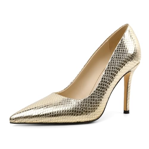 SAMMITOP Women's High Heel Pumps Pointed Toe Slip On Stiletto Heels for Office Wedding Snakeskin...