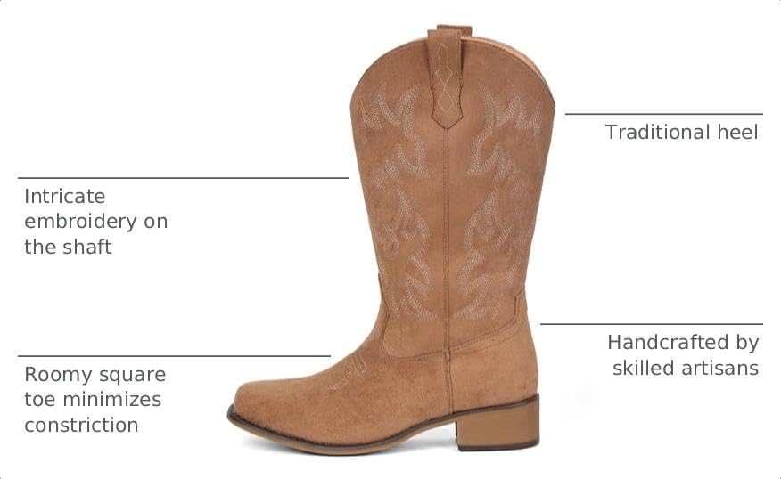 Image of IUV Cowboy Boots For Women Square Toe Wide Suede Western Mid Calf Cowgirl Boot