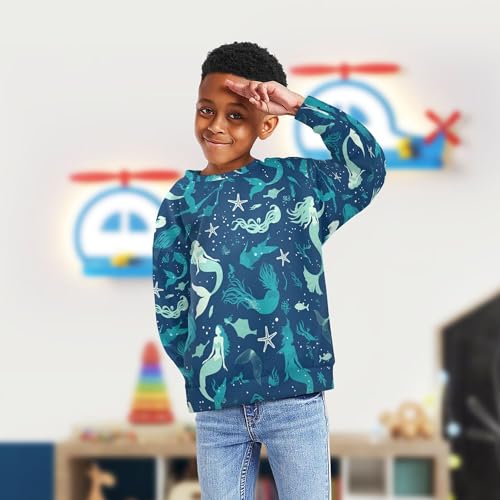 JUNZAN Mermaid Dolphin Ocean Little Kids Hoodie Sweatshirt Crewneck Boys Sweat Shirt Sports 4T4