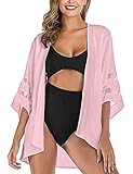 HANERDUN Kimono Mujer Pareos Playa Kaftan Cárdigan de Manga 3/4 Verano Cover Up Blusa Homewear Tops