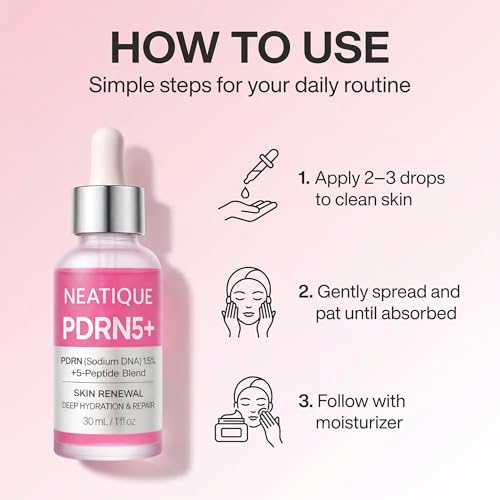 Neatique PDRN Serum by Neatique, PDRN (Sodium DNA) 1.5% + 5-Peptide Blend, Hydrating Face Serum, Moisture Barrier Support, Smooth & Plump-Looking Skin, Lightweight Essence, 1 fl oz (30 mL)
