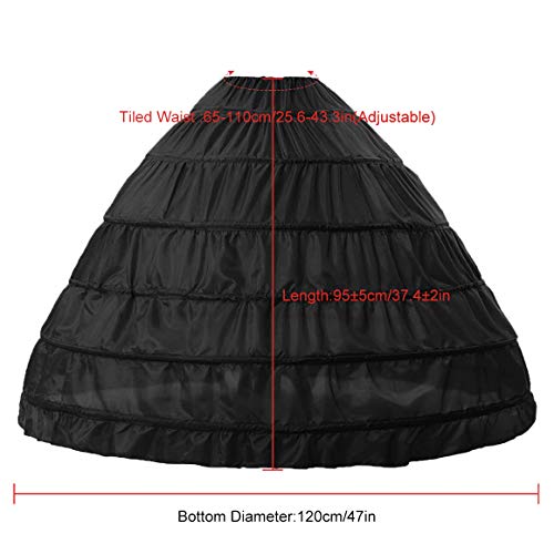 dgdgcool Women Petticoat Crinoline 6 Hoop Skirt Petticoats for Women Underskirt Ball Gown Black