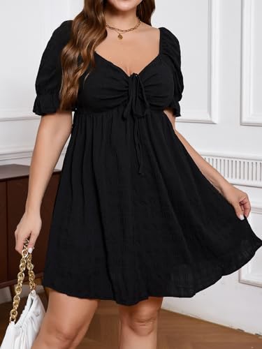 Image of SOLY HUX Women's Plus Size A Line Midi Dress | Summer, Sweetheart Neckline, Puff Short Sleeve, Sundress