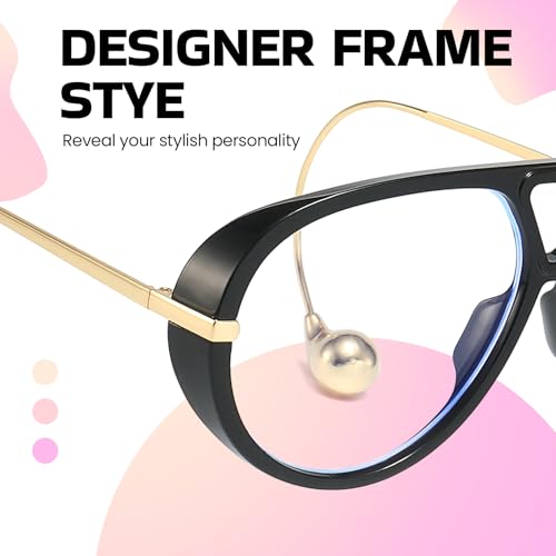 Image of SODQW Oversized Aviator Blue Light Blocking Glasses Women with Earring Trendy Large Big Double Bridge Designer Eyewear