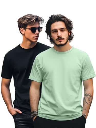 Image of Veirdo Regular Fit Half Sleeves Round Neck Solid Pure Cotton T-Shirt Combo for Men (Pack of 2, Available in S,M,L,XL & 2XL)