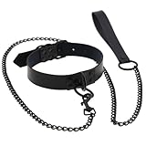 DAVBNM Black PU Leather Punk Choker, O-ring Choker Necklace for Man Women, Adjustable PU Necklaces for Halloween Cosplay (Black)