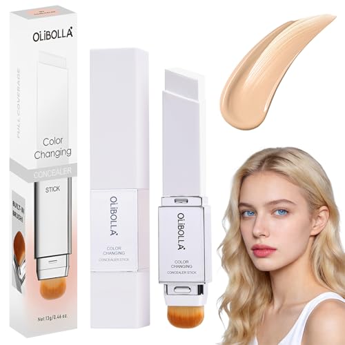 Colour Changing Foundation Stick, 2 in 1 Face Foundations Concealer Stick, Cover Cream White Foundation for Full Coverage Base Makeup, for All Skin Types, with Brush Head